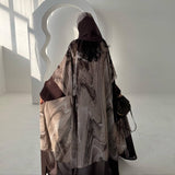 Chiffon Brown Floral Open Abaya with Hijab 2-Piece Set