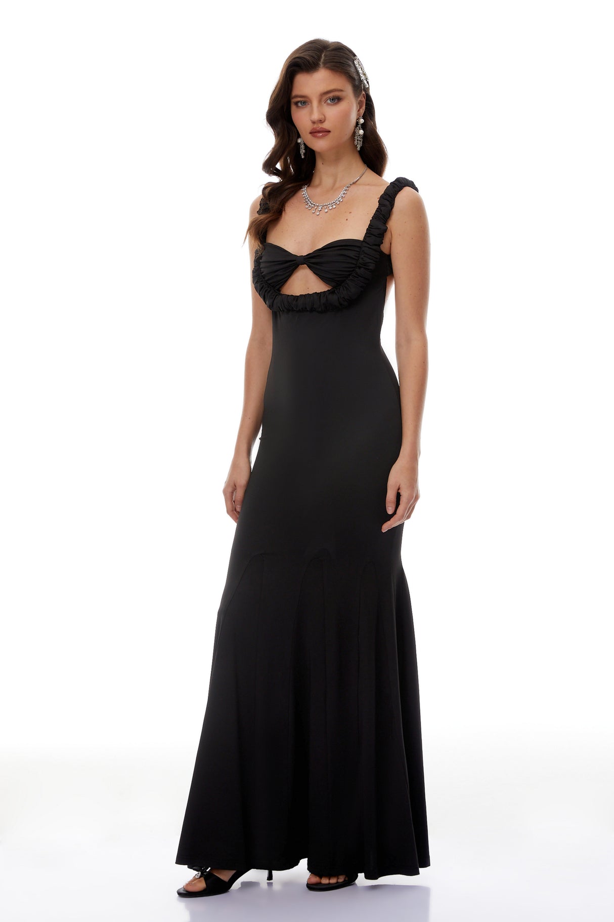 Aurohaya Abigail Black Cut Out Ruched Maxi Dress