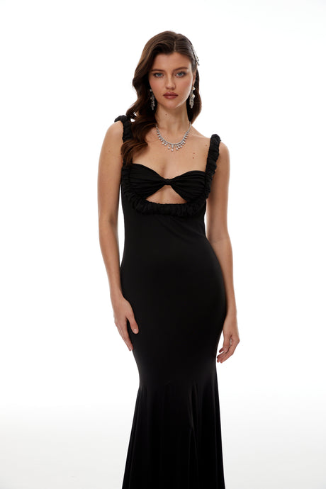 Aurohaya Abigail Black Cut Out Ruched Maxi Dress