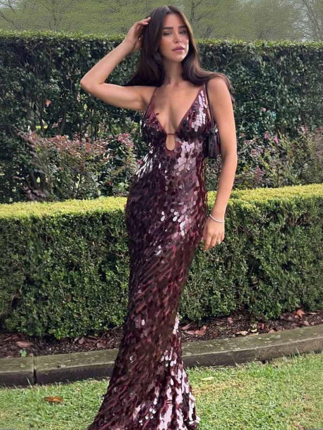 Aurohaya The Red Sapphire Sequin Maxi Dress