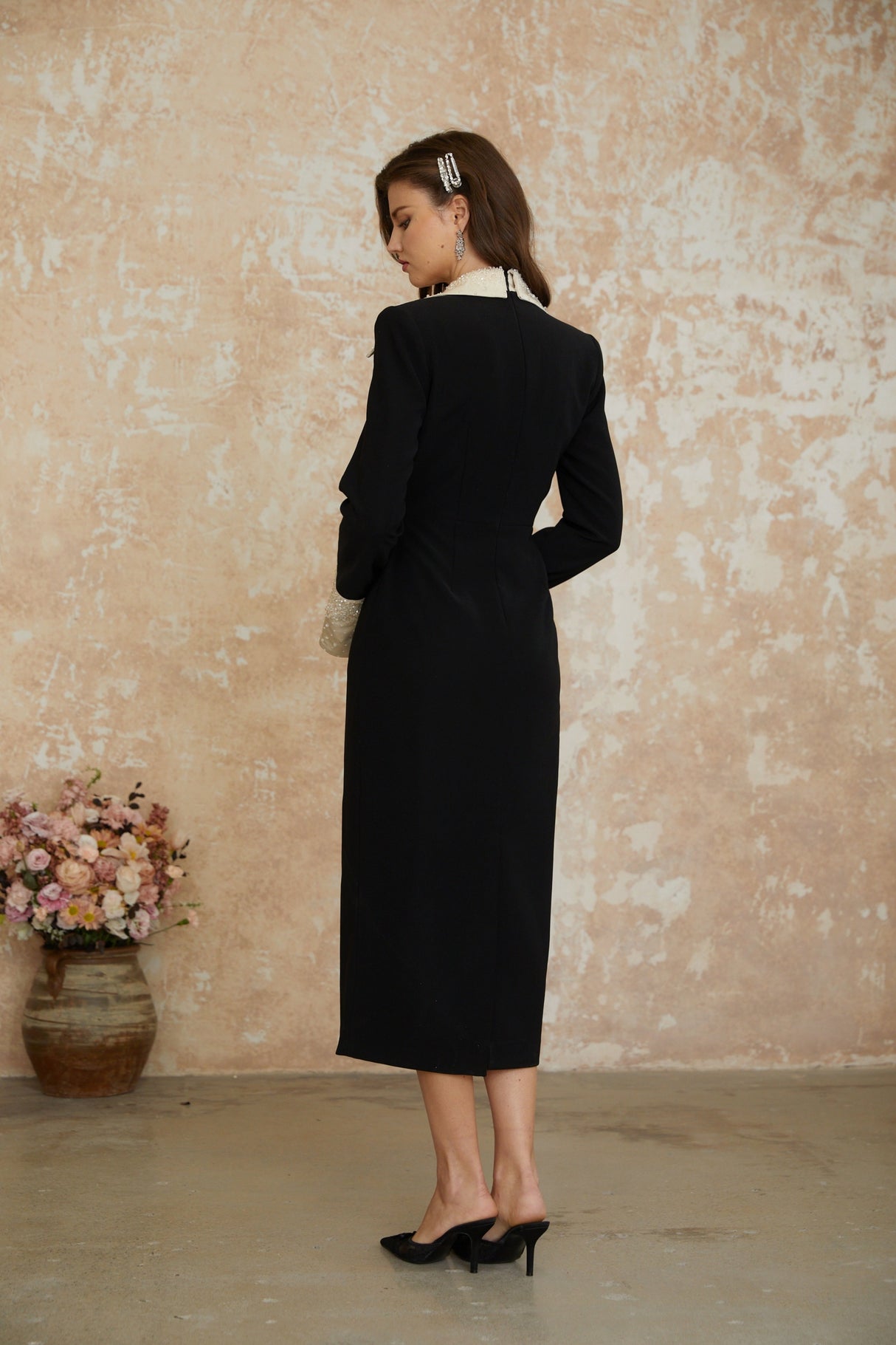 Aurohaya Aina Black Embellished Corset Midi Dress