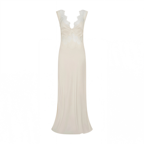 Aurohaya Aitana Neutrals Satin Maxi Dress with Lace Panels