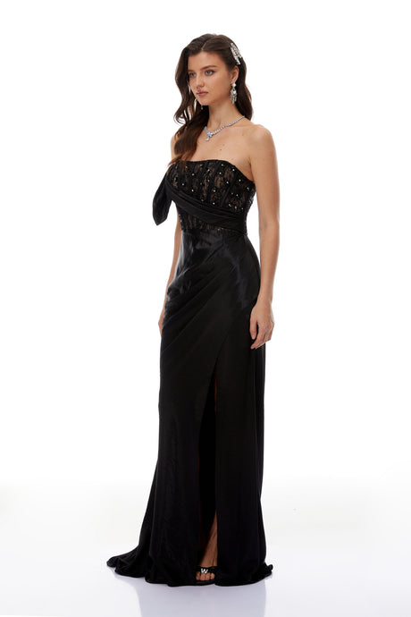 Aurohaya Aitziber Black Beaded Lace Sparkly Maxi Dress