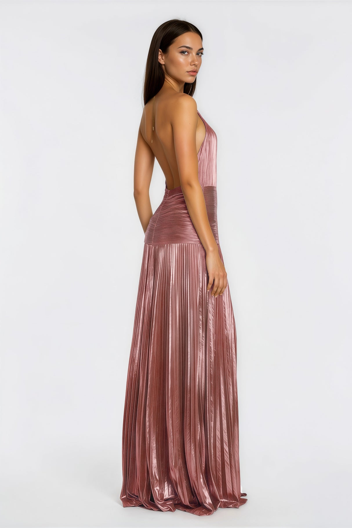 Aurohaya Alchimie Pink Glossy Pleated Maxi Dress