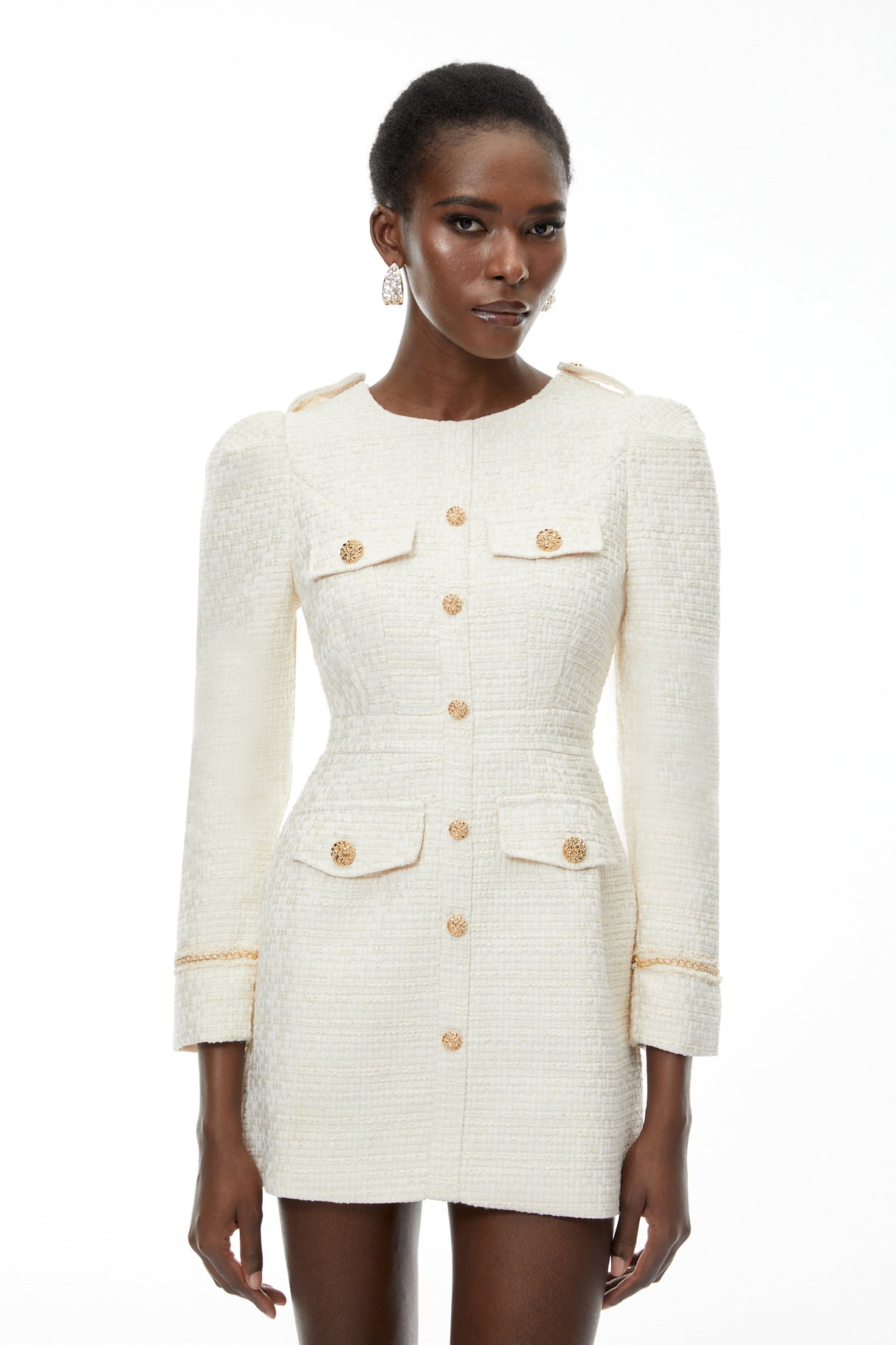 Aurohaya Alcyone White Tweed Blazer Mini Dress