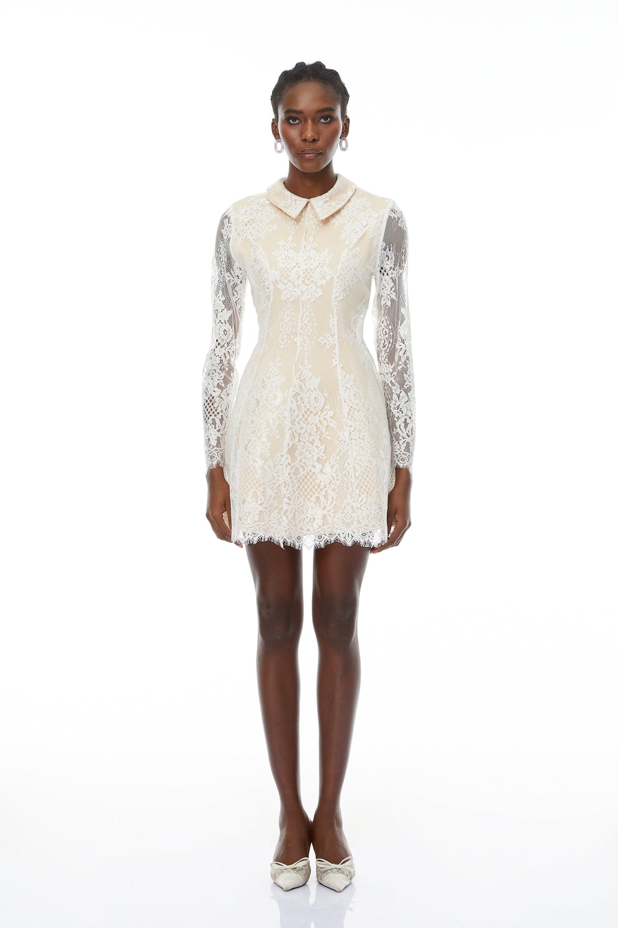 Aurohaya Aleksandra White Floral Lace Mini Dress