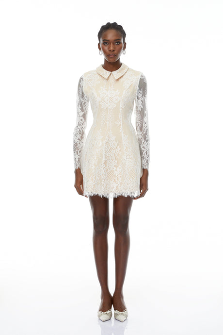 Aurohaya Aleksandra White Floral Lace Mini Dress