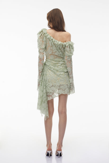 Aurohaya Alexis Sage Green Semi-Sheer Floral Lace Mini Dress