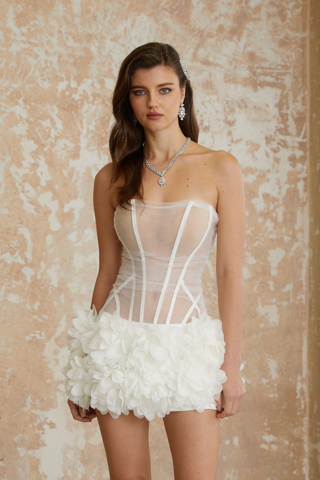 Aurohaya Alicja White Off Shoulder 3D Petal Mini Dress