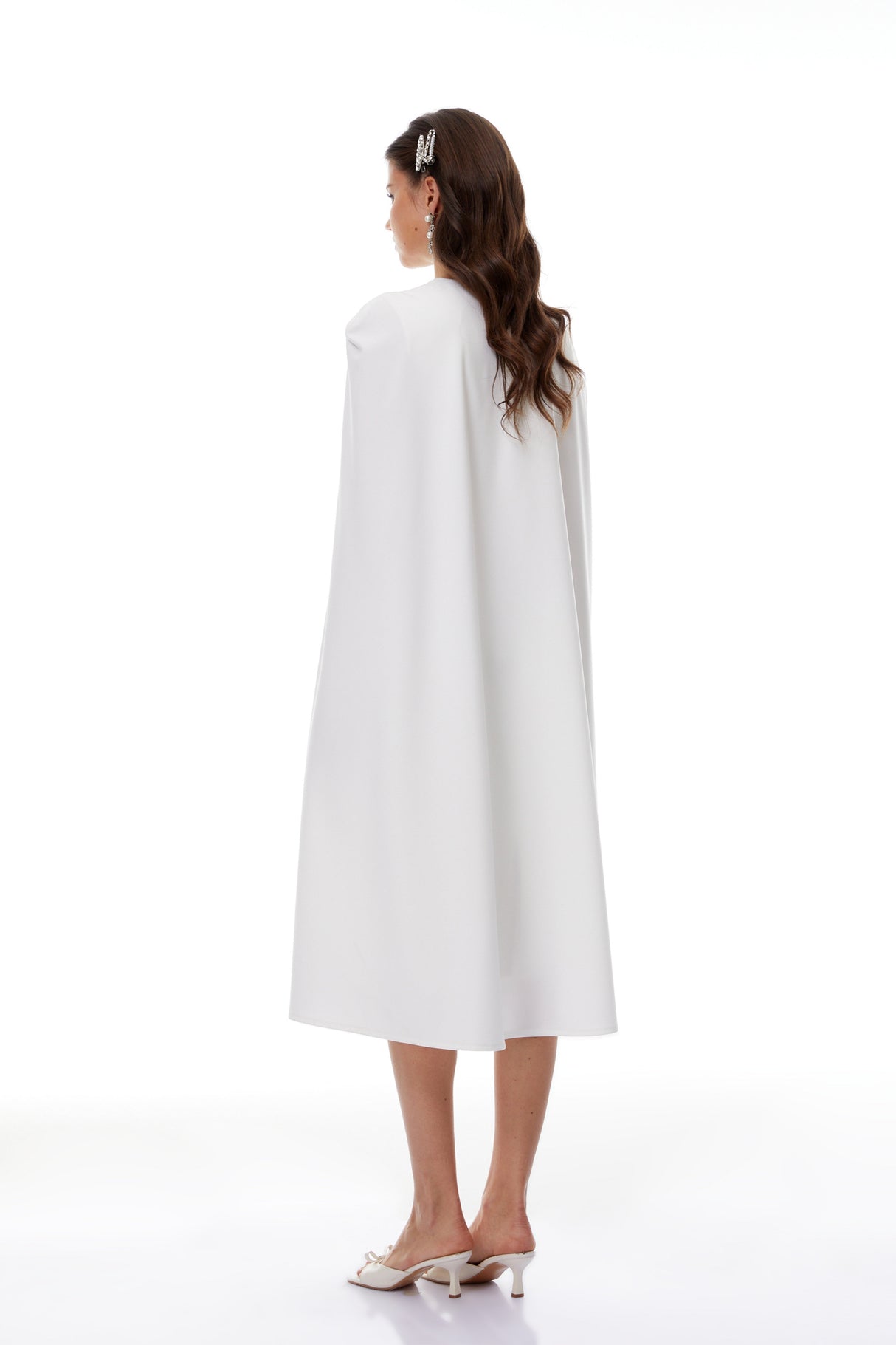 Aurohaya Amelia White Cape Effect Midi Dress