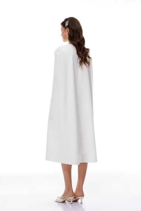 Aurohaya Amelia White Cape Effect Midi Dress