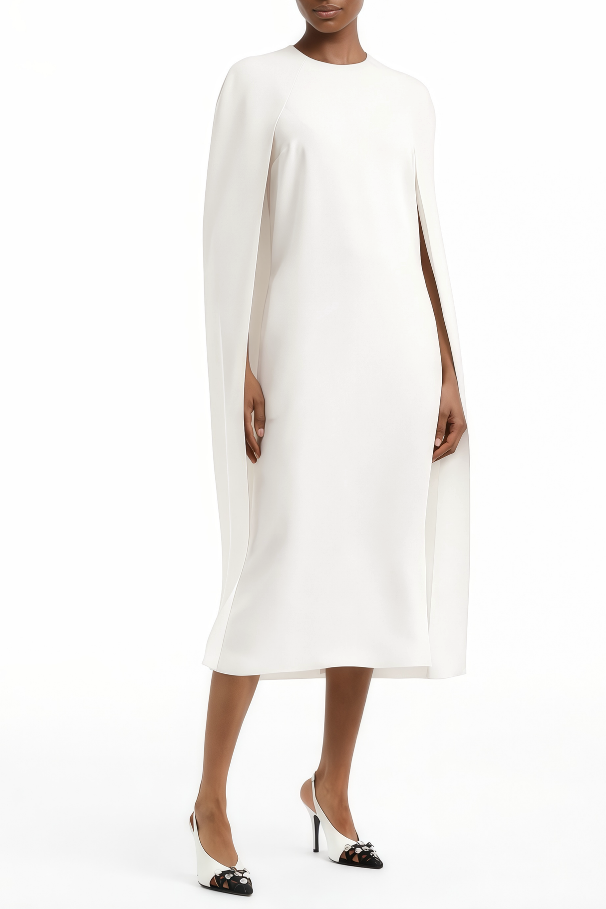 Aurohaya Amelia White Cape Effect Midi Dress