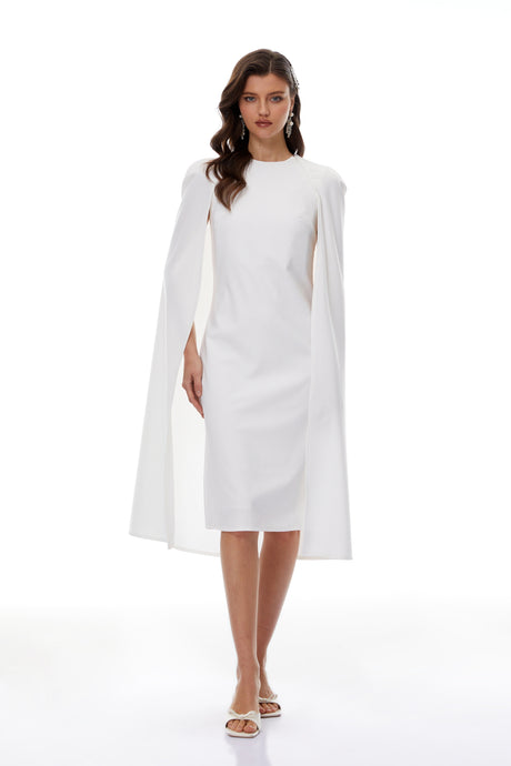 Aurohaya Amelia White Cape Effect Midi Dress