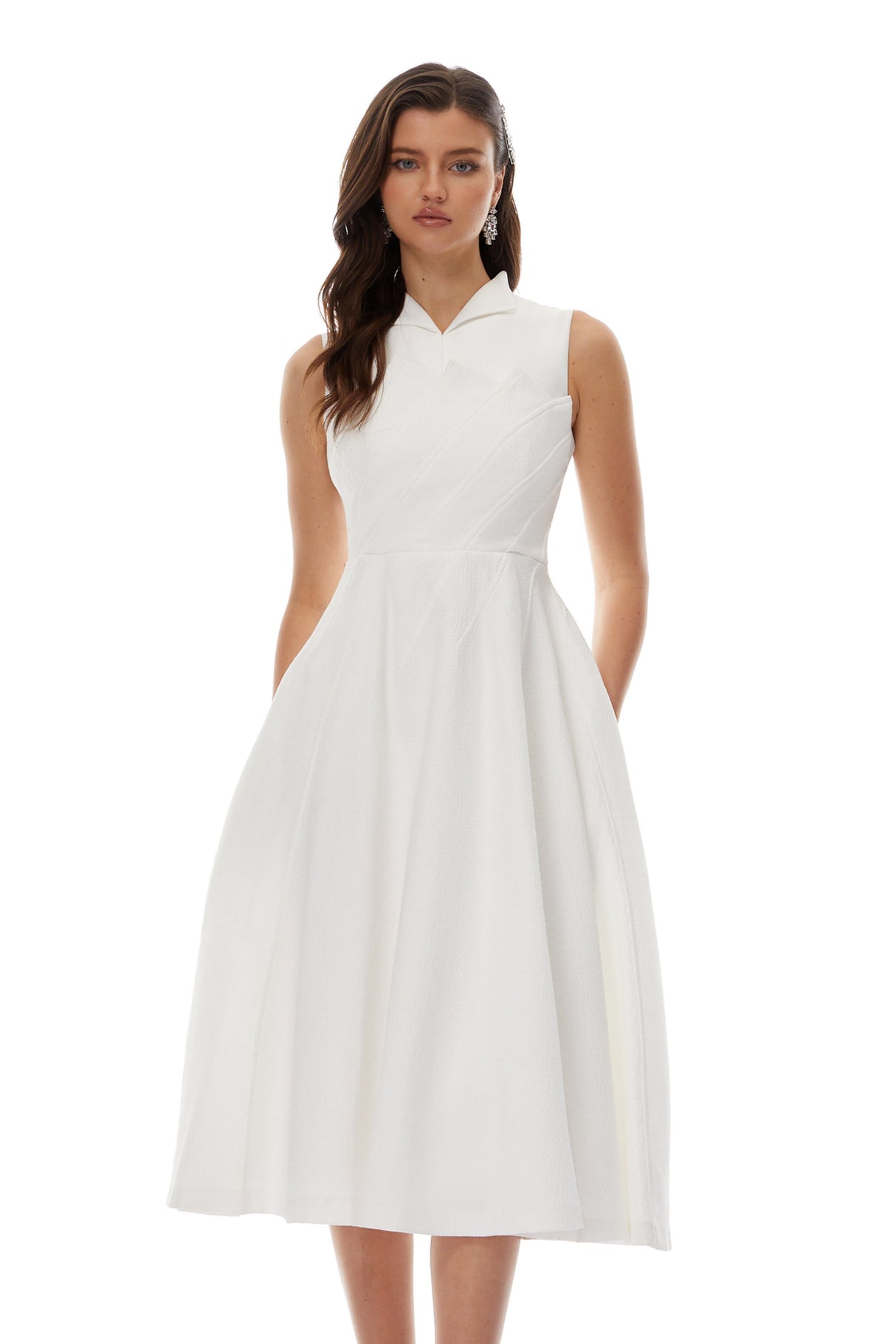 Aurohaya Anja White Layered Midi Dress