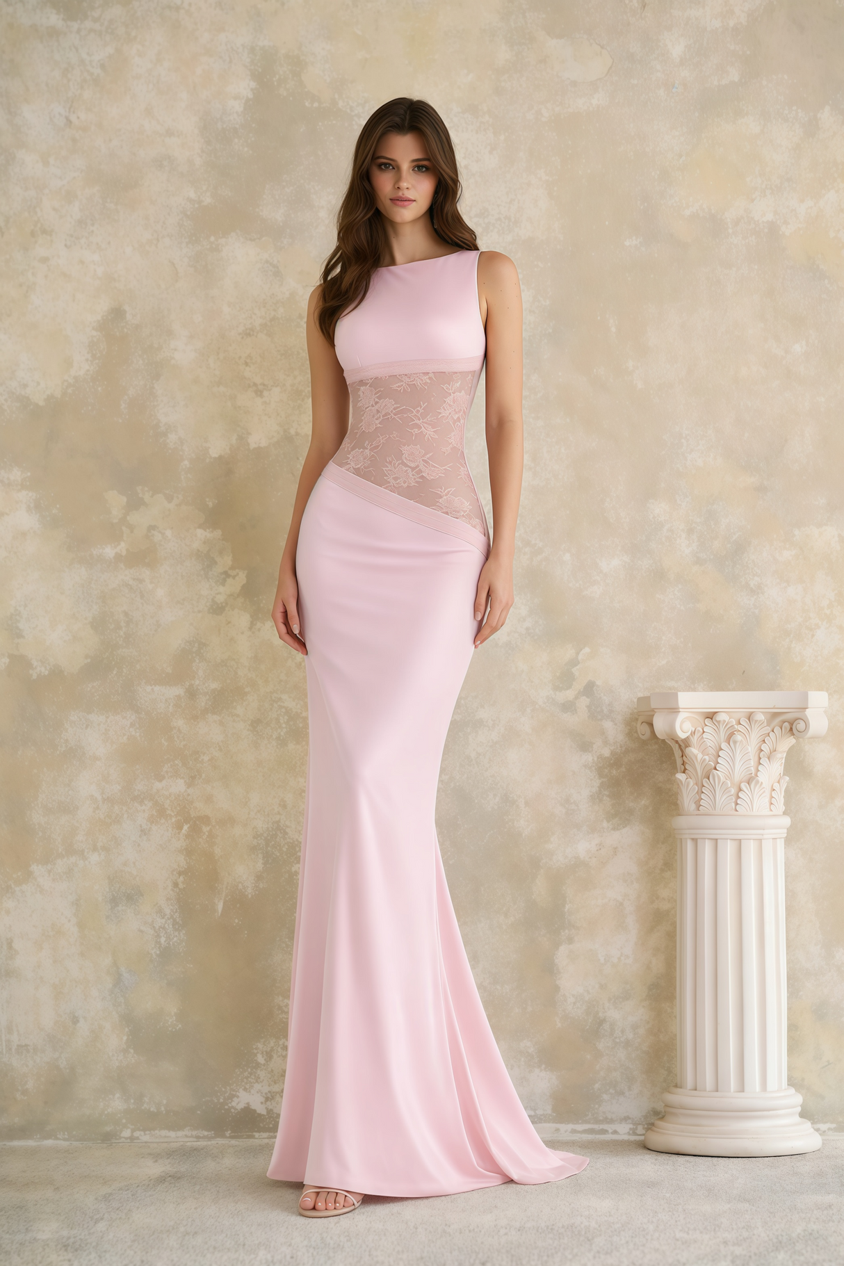 Aurohaya Annemarie Pink Lace Panel Stretch Maxi Dress