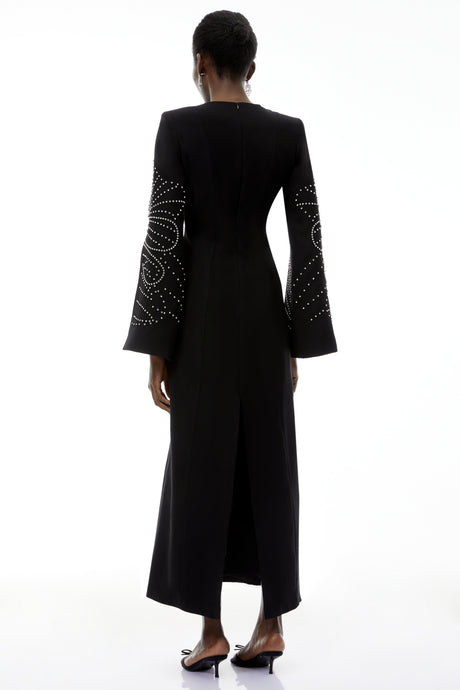 Aurohaya Arabella Black Slit Sleeve Maxi Dress with Embellishment