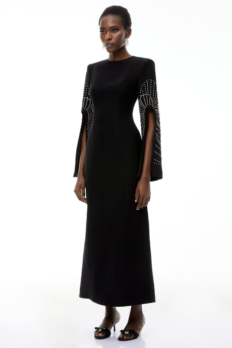 Aurohaya Arabella Black Slit Sleeve Maxi Dress with Embellishment