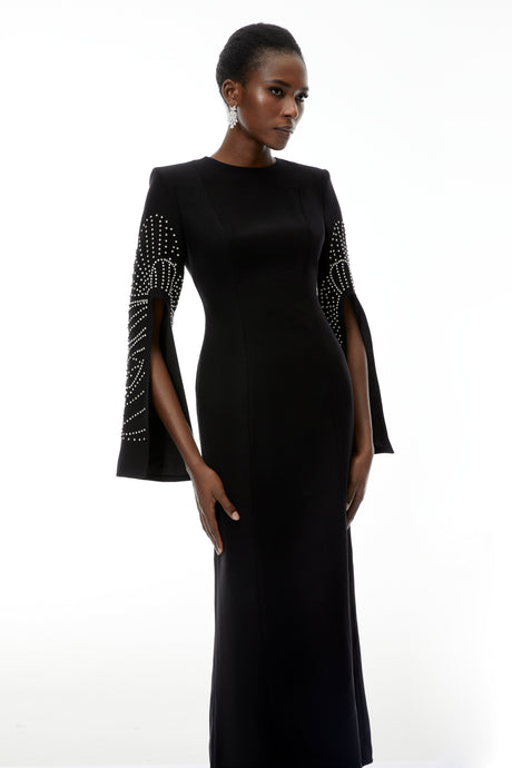 Aurohaya Arabella Black Slit Sleeve Maxi Dress with Embellishment