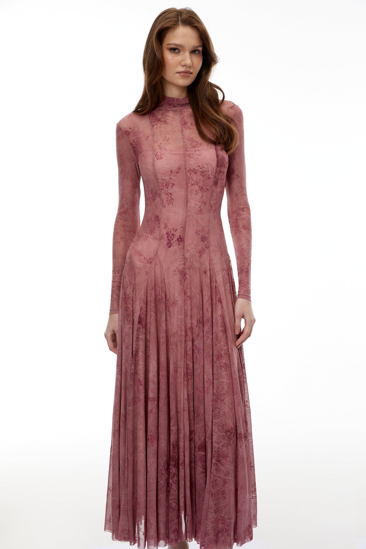 Aurohaya Ariadne Pink Flocked Tulle Maxi Dress