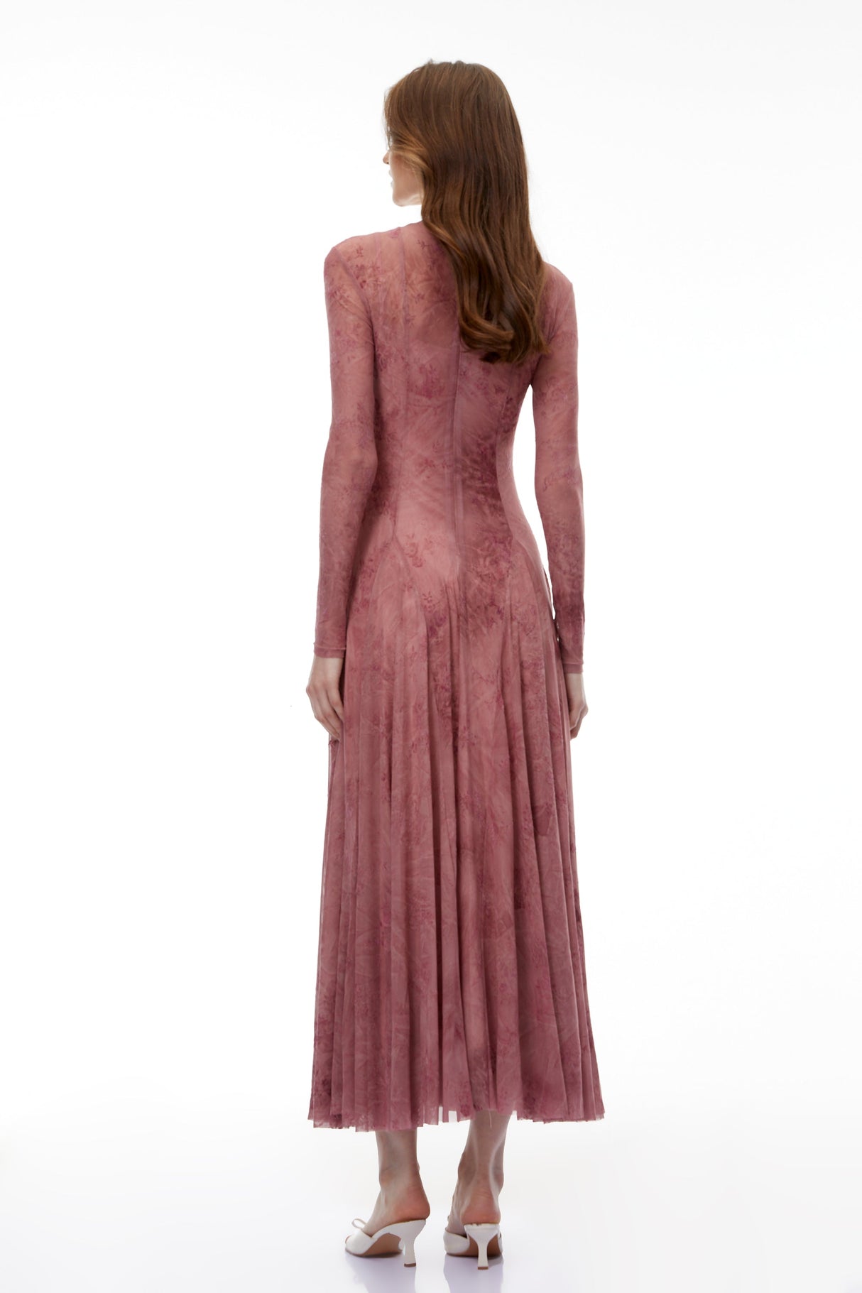 Aurohaya Ariadne Pink Flocked Tulle Maxi Dress