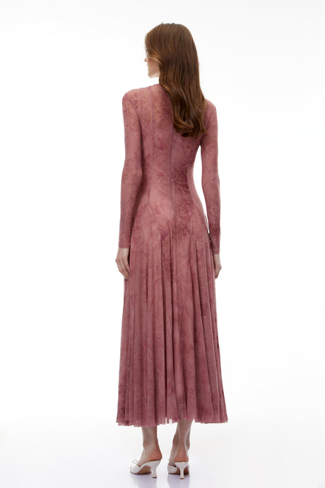 Aurohaya Ariadne Pink Flocked Tulle Maxi Dress