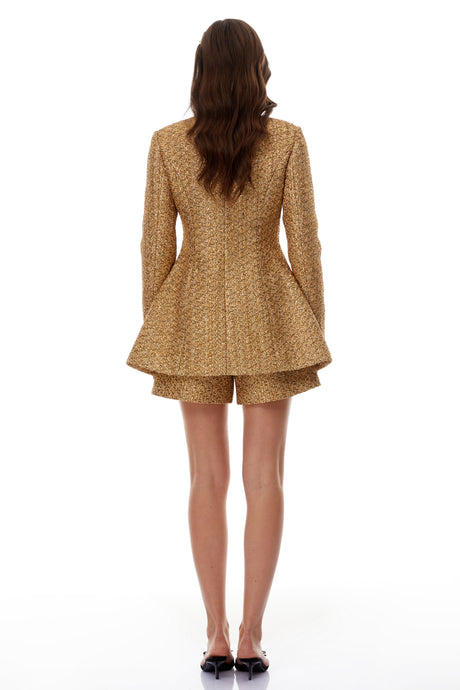 Aurohaya Arna Gold Tweed Mini Blazer Dress & Shorts Set