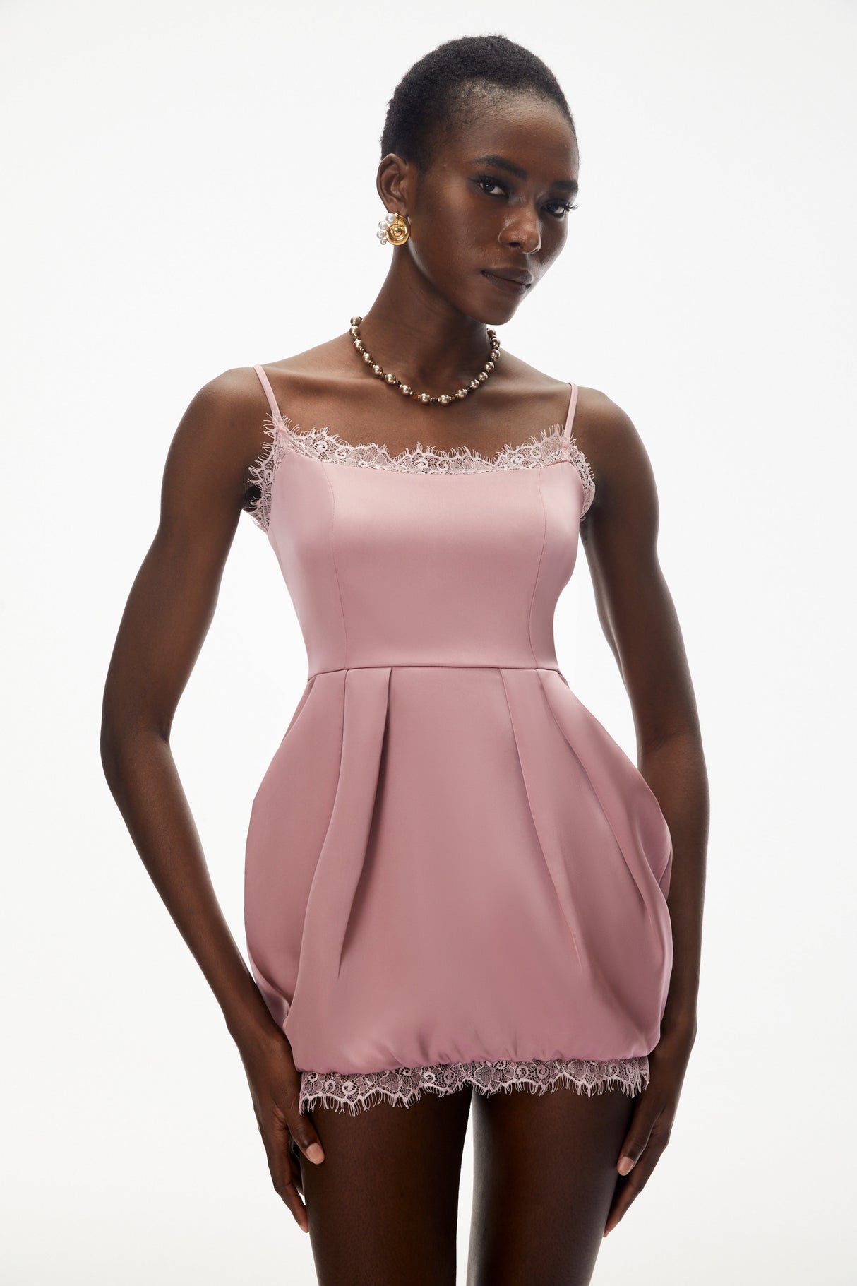 Aurohaya Aroha Pink Lace Trim Mini Dress