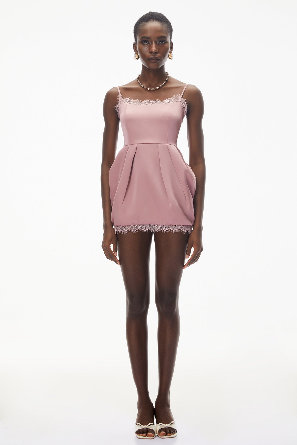 Aurohaya Aroha Pink Lace Trim Mini Dress
