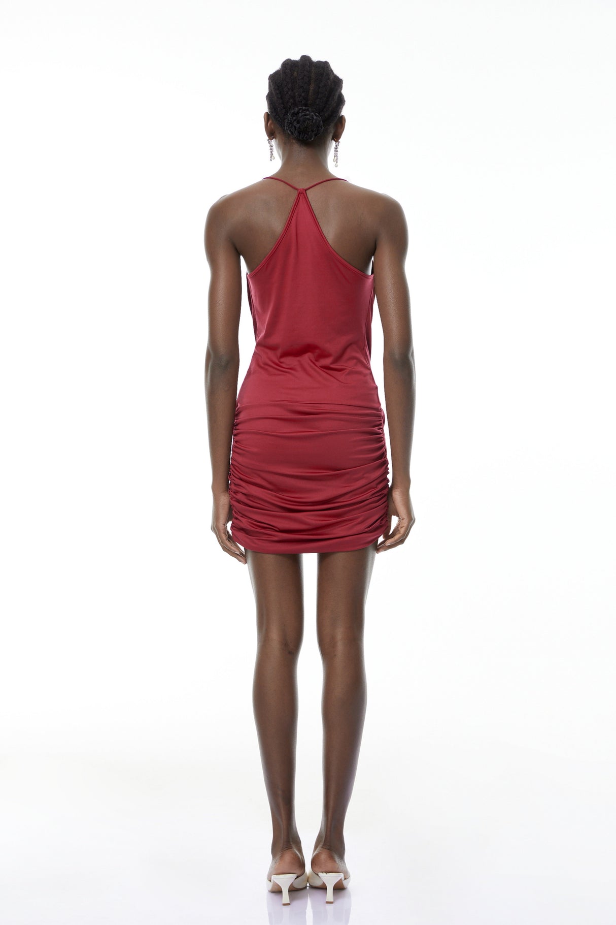 Aurohaya Astrid Burgundy V-Neck Draped Mini Dress
