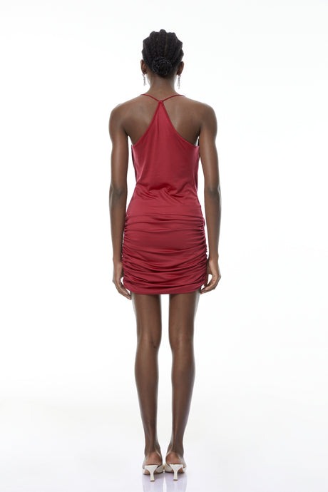 Aurohaya Astrid Burgundy V-Neck Draped Mini Dress