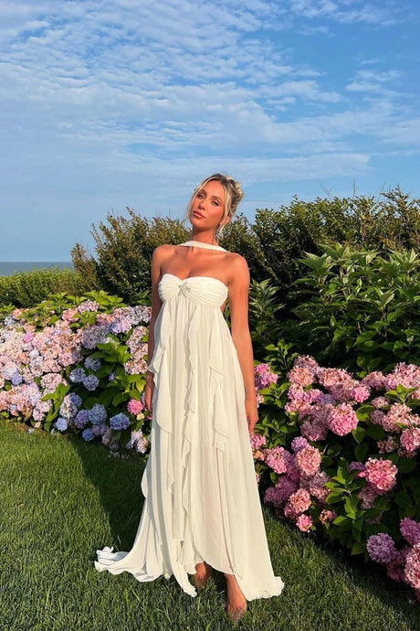 Aurohaya Chloé Strapless Ruffle Maxi Dress