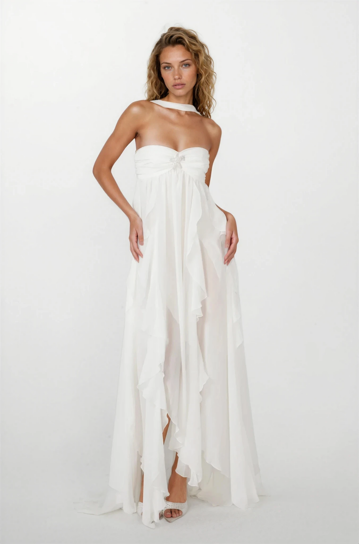 Aurohaya Chloé Strapless Ruffle Maxi Dress