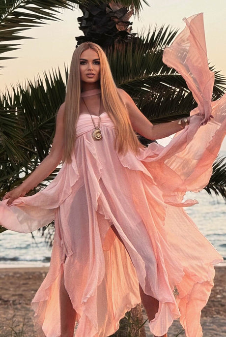 Aurohaya Chloé Strapless Ruffle Maxi Dress