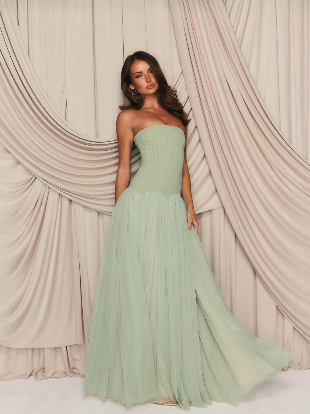 Aurohaya Galaxie Strapless Pleated Maxi Dress