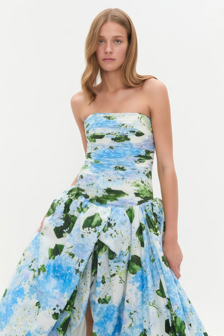 Aurohaya Jeanne Hydrangea Floral Strapless Maxi Dress
