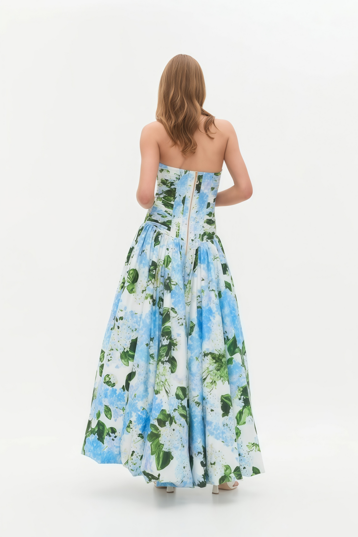 Aurohaya Jeanne Hydrangea Floral Strapless Maxi Dress