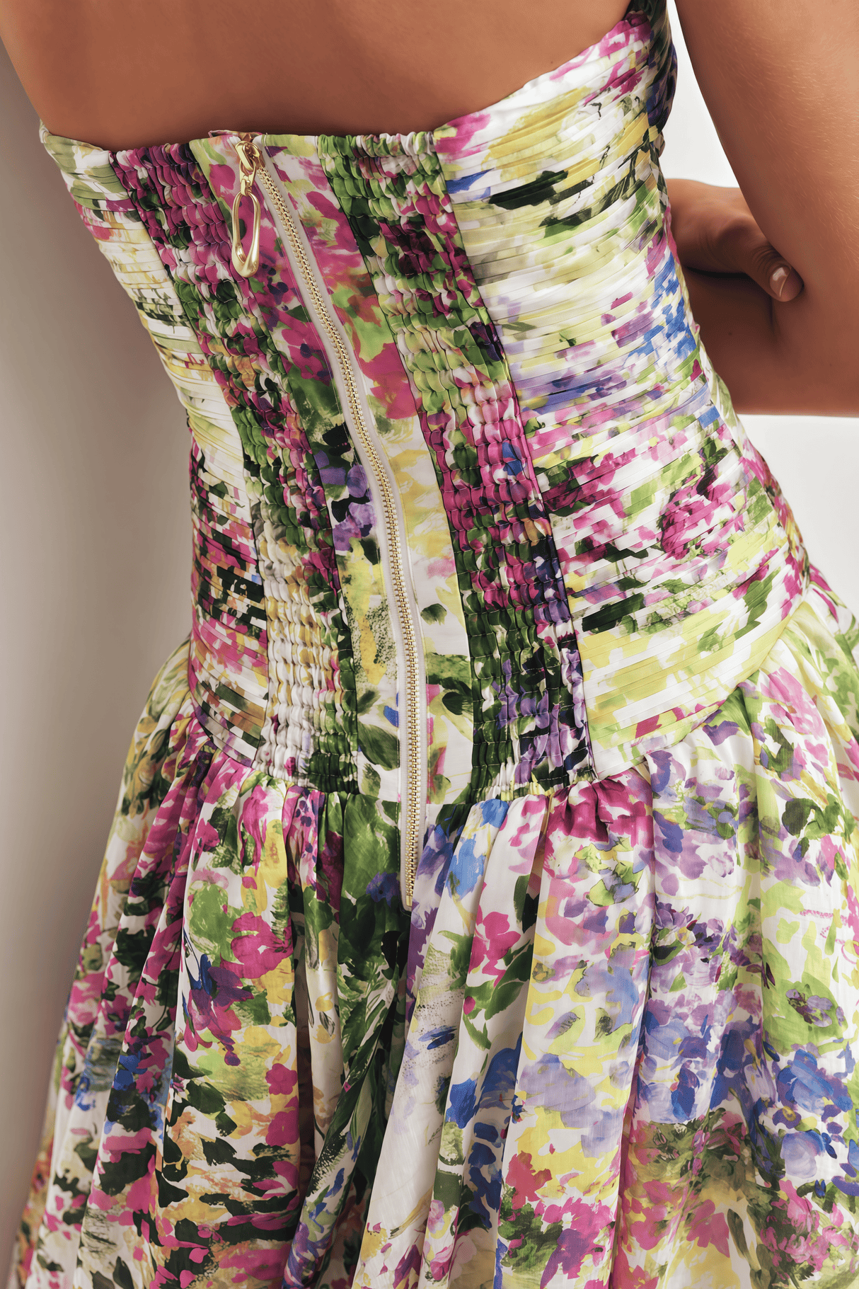 Aurohaya Jeanne Multicolour Hydrangea Floral Strapless Maxi Dress