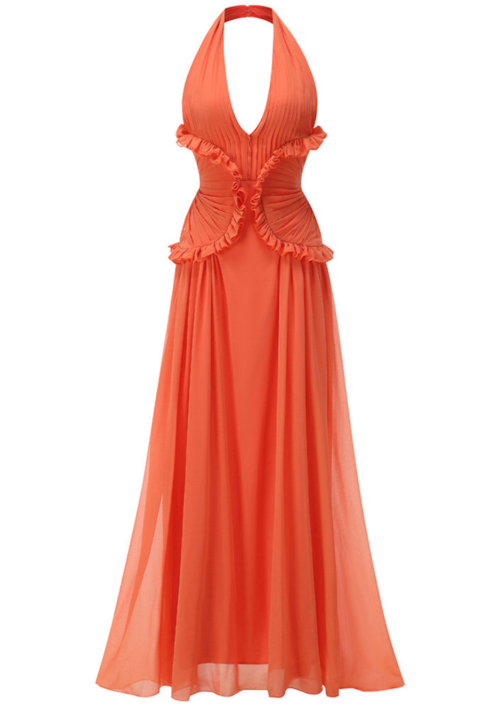 Aurohaya Énergie Halter Maxi Dress Orange