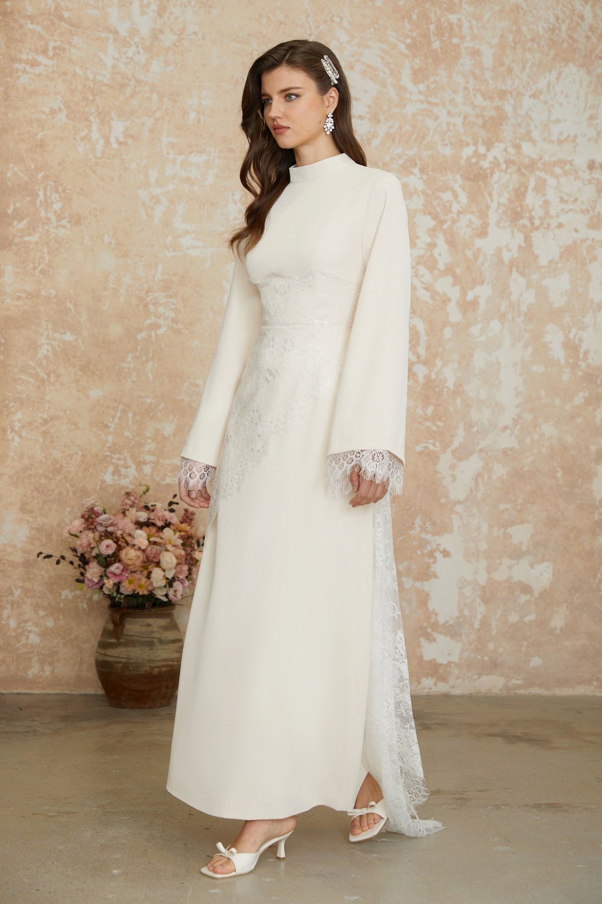 Aurohaya Aurora White Floral Lace Maxi Dress