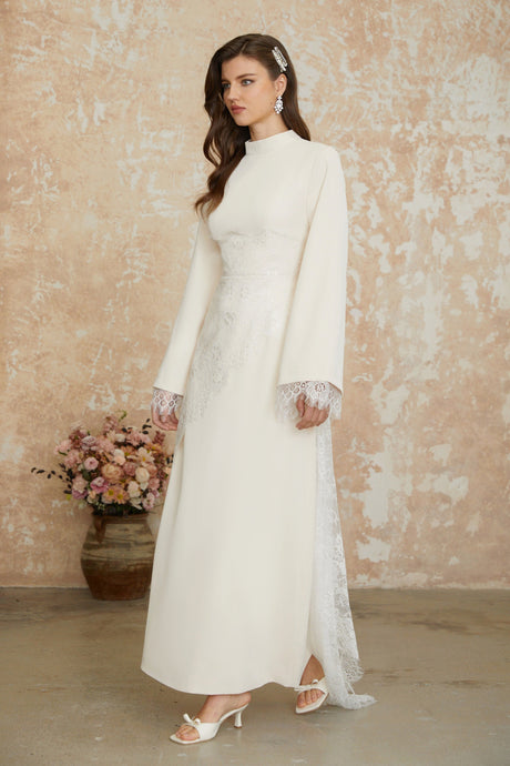 Aurohaya Aurora White Floral Lace Maxi Dress