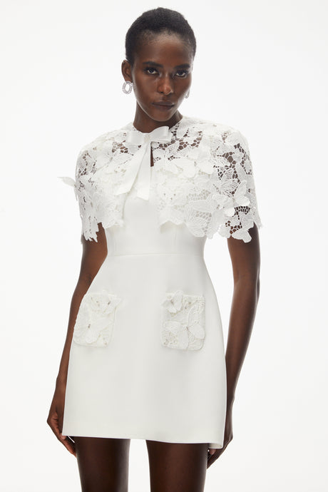 Aurohaya Ava White Floral Lace Mini Dress with Butterfly Applique