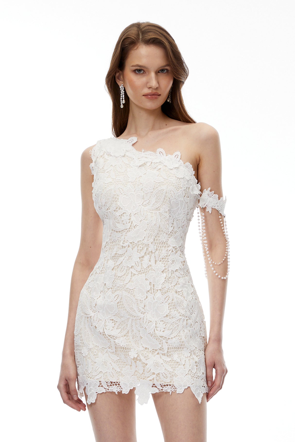 Aurohaya Avalon White One Shoulder Floral Mini Dress