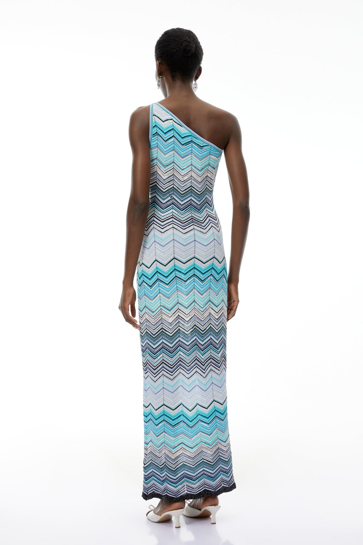 Aurohaya Avery Light Blue Knit Maxi Dress with Wave Pattern