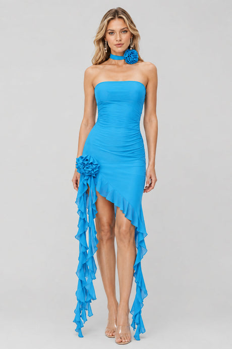 Azurélie_Strapless_Ruched_Rosette_Asymmetric_Maxi_Dress_-_Blue_-_selmori.com_-_01