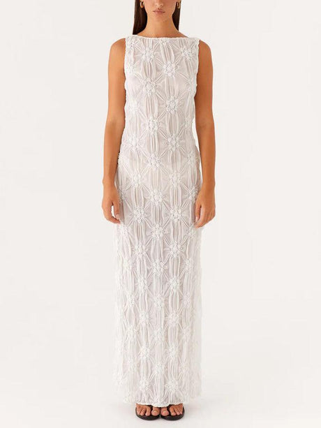 Aurohaya Exquisite Texture Floral Micro-perspective Slit Maxi Dress