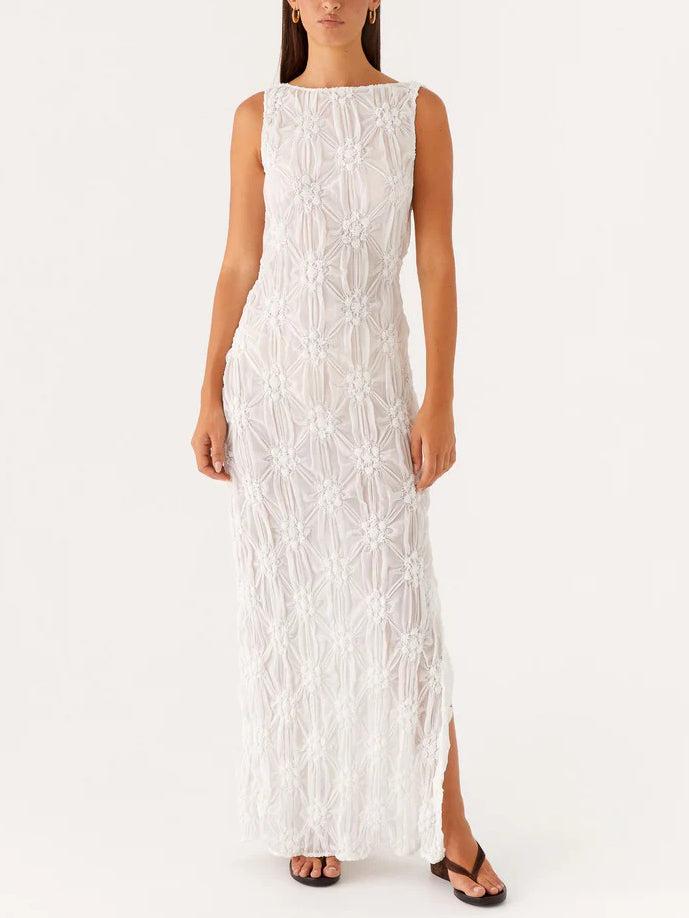 Aurohaya Exquisite Texture Floral Micro-perspective Slit Maxi Dress