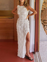 Exquisite Texture Floral Micro-perspective Slit Maxi Dress