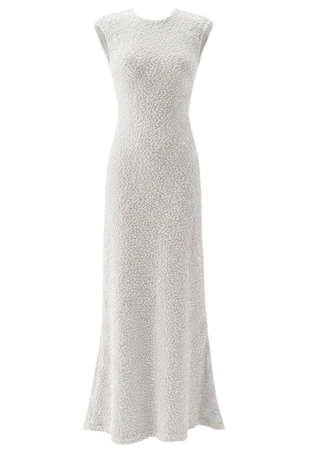 Backless Sequin Crochet Maxi Dress White