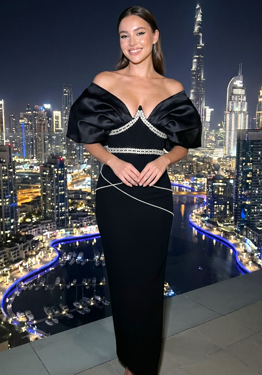 Bardot Crystal Bustier Maxi Dress Black