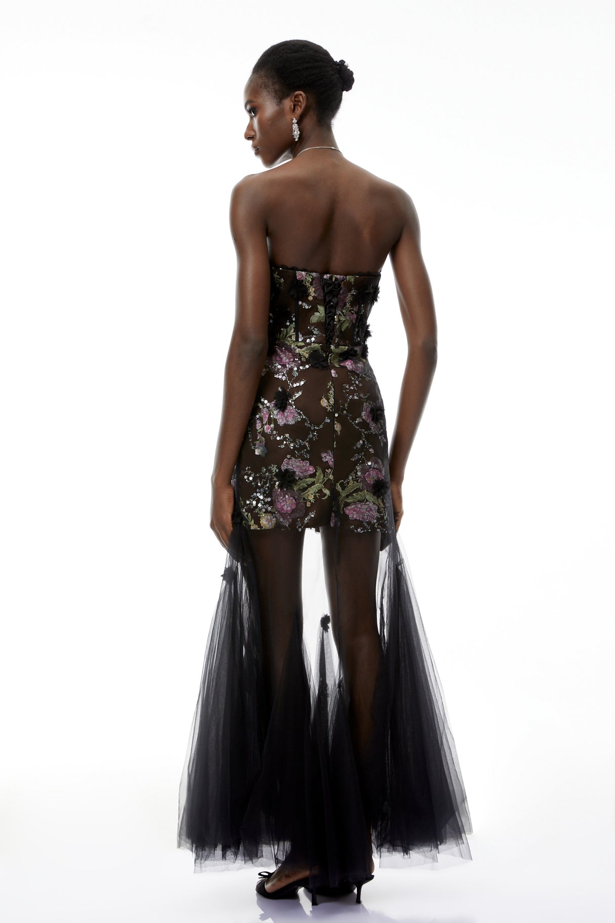 Aurohaya Beatriz Black Sequin Floral Maxi Dress